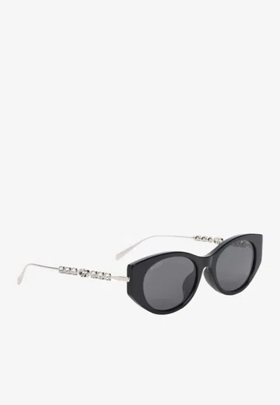 Gucci Low-nose With Crystal-embellishment Sunglasses In Gray