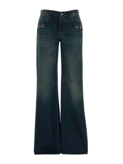 Gucci Low Rise Bootcut Denim Pants In Blue