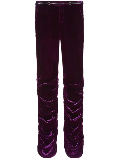 Gucci Sculpted High-waisted Velvet Pant With Ruched Detailing In Purple