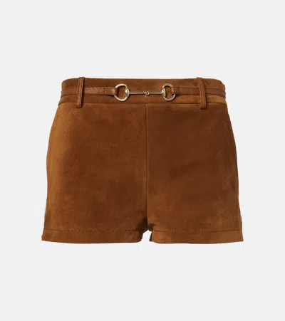 Gucci Low-rise Suede Shorts In Brown