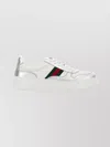 Gucci Low-top Leather Sneakers Featuring Metallic Accents And Rubber Sole In White