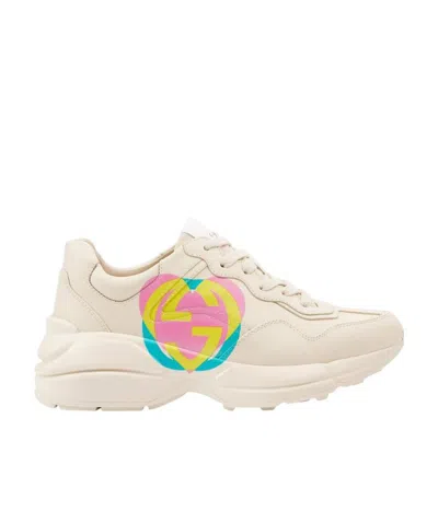 Gucci Low-top Rhyton Heart Sneakers In Nude