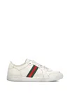 Gucci Leather Stretch Lace Up Sneakers Signature Stripe In White