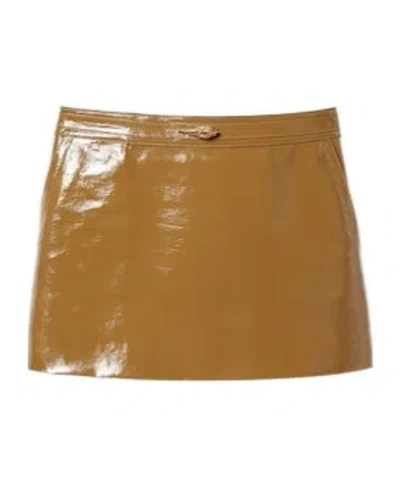 Gucci Low-waisted Shiny Mini Skirt In Brown
