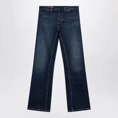 Gucci Low-rise Cotton Denim Web Tape Trousers In Blue