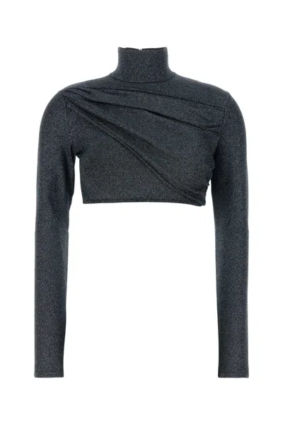 Gucci Gathered Lame Crop Top In Gray