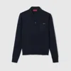 Gucci Fine Wool Knit Polo Top With Intarsia In Black