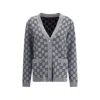 Gucci Women Grey V-neck Cardigan With All-over Gg Motif In Wool Woman In Multi