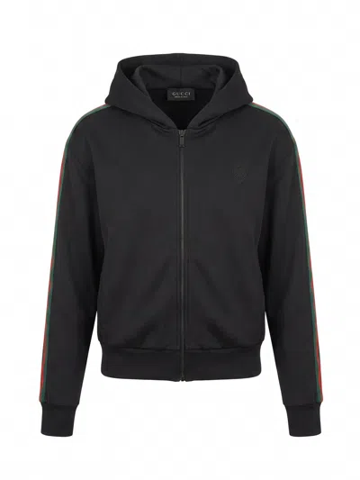 Gucci Long-sleeve Hooded Sweatshirt In Black