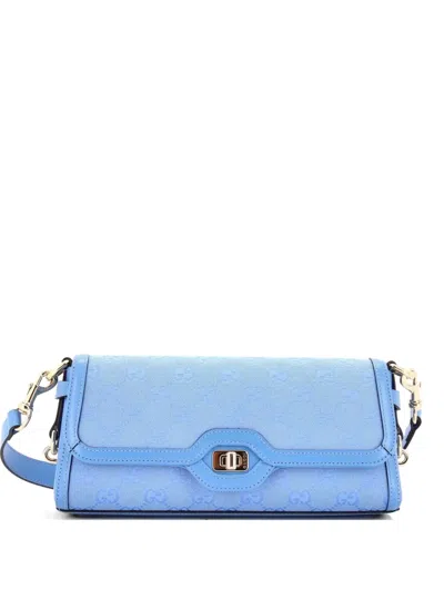 Pre-owned Gucci Luce Canvas Small Shoulder Bag In Blue