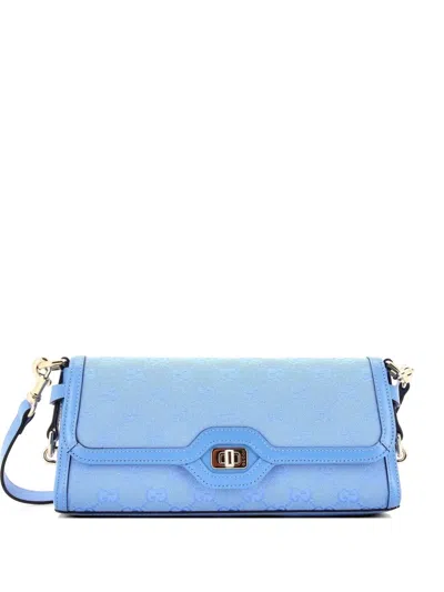 Pre-owned Gucci Luce Canvas Small Shoulder Bag In Blue