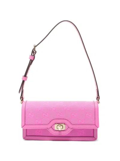 Pre-owned Gucci Luce Monogram-canvas Shoulder Bag In Pink