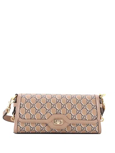 Pre-owned Gucci Luce Optical Gg Printed Leather Small Shoulder Bag In Brown
