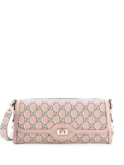 Pre-owned Gucci Luce Optical Gg Printed Leather Small Shoulder Bag In Brown