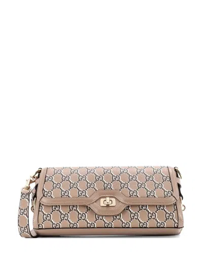 Pre-owned Gucci Luce Optical Gg Printed Leather Small Shoulder Bag In Neutral