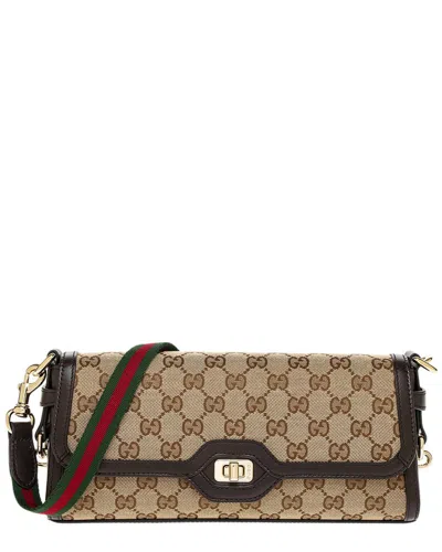 Gucci Luce Small Canvas & Leather Shoulder Bag In Beige