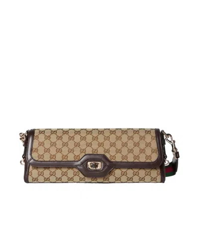 Gucci Gg Origianl Fabric And Leather Shoulder Bag In Bebonycocoavrv