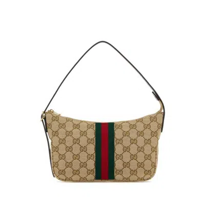 Gucci Lunetta Small Crossbody Bag In Sand And Brown Gg Canvas In Blue