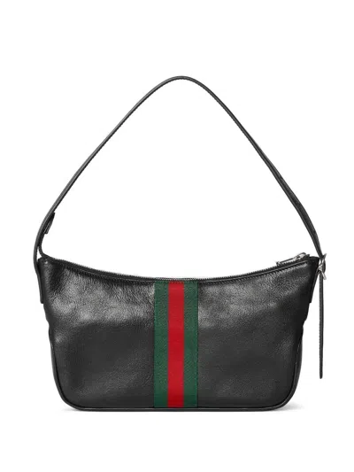 Gucci Lunetta Striped Shoulder Bag In Black