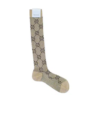 Gucci Lurex Interlocking G Socks In Nude