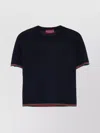 Gucci Blue T-shirt With Web Detail On The Edges In Cashmere And Silk Blend Woman