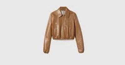 Gucci Luxe Leather Bomber Jacket For Women In Brown