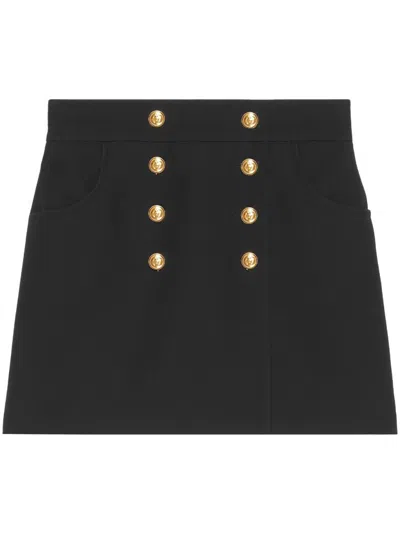 Gucci Button-up Crepe Skirt In Black