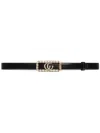 Gucci Luxurious Black Leather Belt With Crystal-embellished Double G Logo Buckle In Black