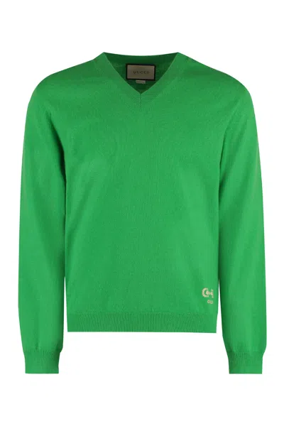 Gucci Cashmere V-neck Sweater In Green