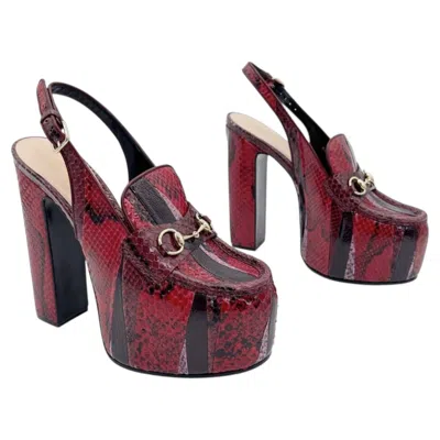 Pre-owned Gucci Luxury Genuine Python Runway 2024 Platform Horsebit Slingback Pumps It 38 In Black