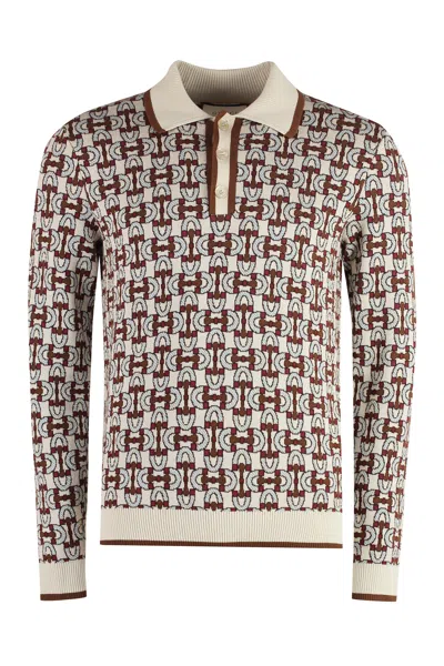 Gucci Luxury Jacquard Knit Polo Shirt For Men In Tan