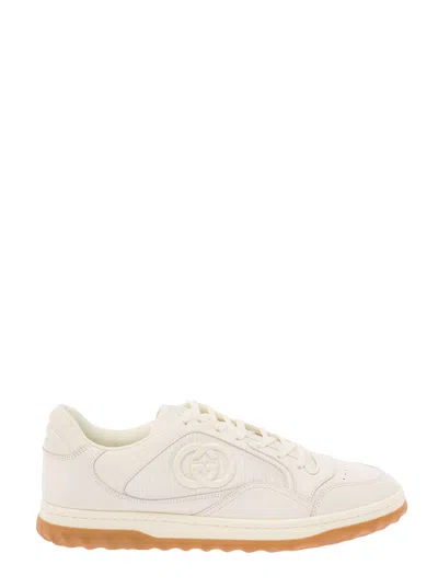 Gucci 'mac80' White Low Top Sneakers With Interlocking G Embroidery In Leather And Fabric Man In Multicolor