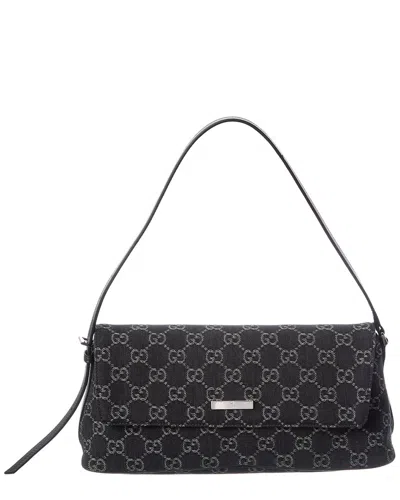 Gucci Madison Medium Gg Denim & Leather Shoulder Bag In Black