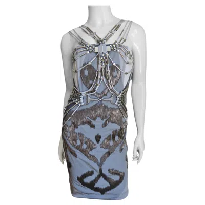 Pre-owned Gucci Magazine Cover Swarovski Crystal And Bead Embellished Silk Dress Ss 2010 In Gray