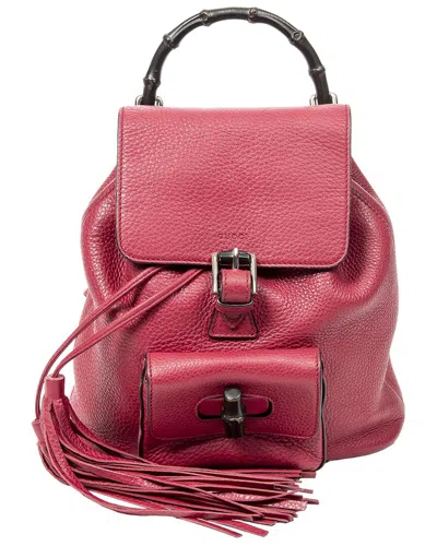 Gucci Magenta Grained Leather Small Bamboo Tassel Backpack (authentic Pre-loved) In Pink