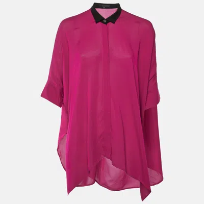 Pre-owned Gucci Magenta Silk Button Front Draped Oversized Blouse S In Pink