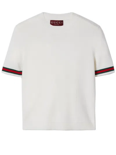Gucci Maglia In Lana Extrafine Con Dettaglio Web In White