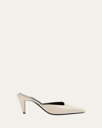 Gucci Mallory Patent Leather Mules In Mystic White