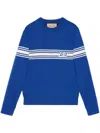 Gucci Square Gg-patch Wool Jumper In Blue/ivory/mix