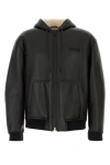Gucci Leather Jacket With Front Pockets And Hood In Black