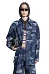 Gucci Blue Jacket With All-over Floral Motif And Ripped Details In Denim Man In Blue