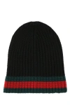 Gucci Ribbed Black Beanie With Striking Greenaccent In Multicolor