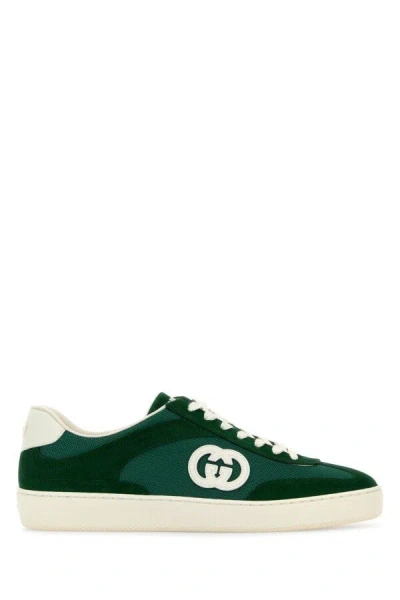 Gucci Panelled Suede Trainers Featuring Mesh Detailing In Green