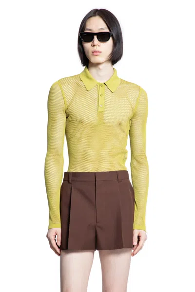 Gucci Men Green Embossed Technical Mesh Polo Top