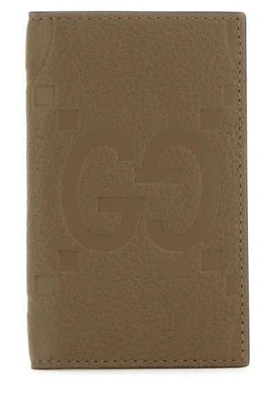 Gucci Men Khaki Leather Card Holder In Green