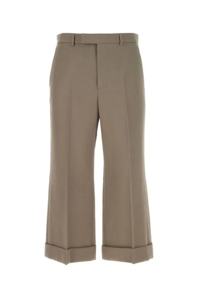 Gucci Man Mud Wool Cropped Cut Pant In Brown