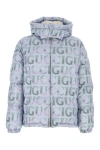 Gucci Men Printed Polyester Down Jacket In Blue