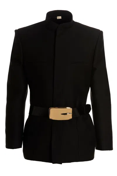 Gucci Men Mandarin Collar Blazer Jacket In Black