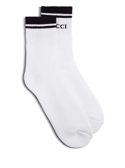 Gucci Mans Black And White Cotton Socks With Logo In Multi