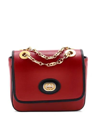 Pre-owned Gucci Marina Chain Flap Bag Leather Mini Crossbody Bag In Red